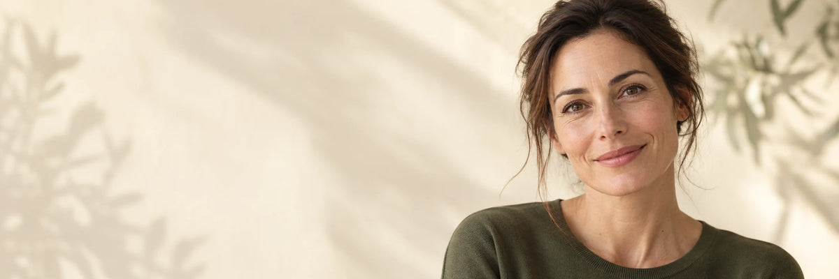 Portrait illustratif d’une femme au sourire accueillant, dans une lumière naturelle